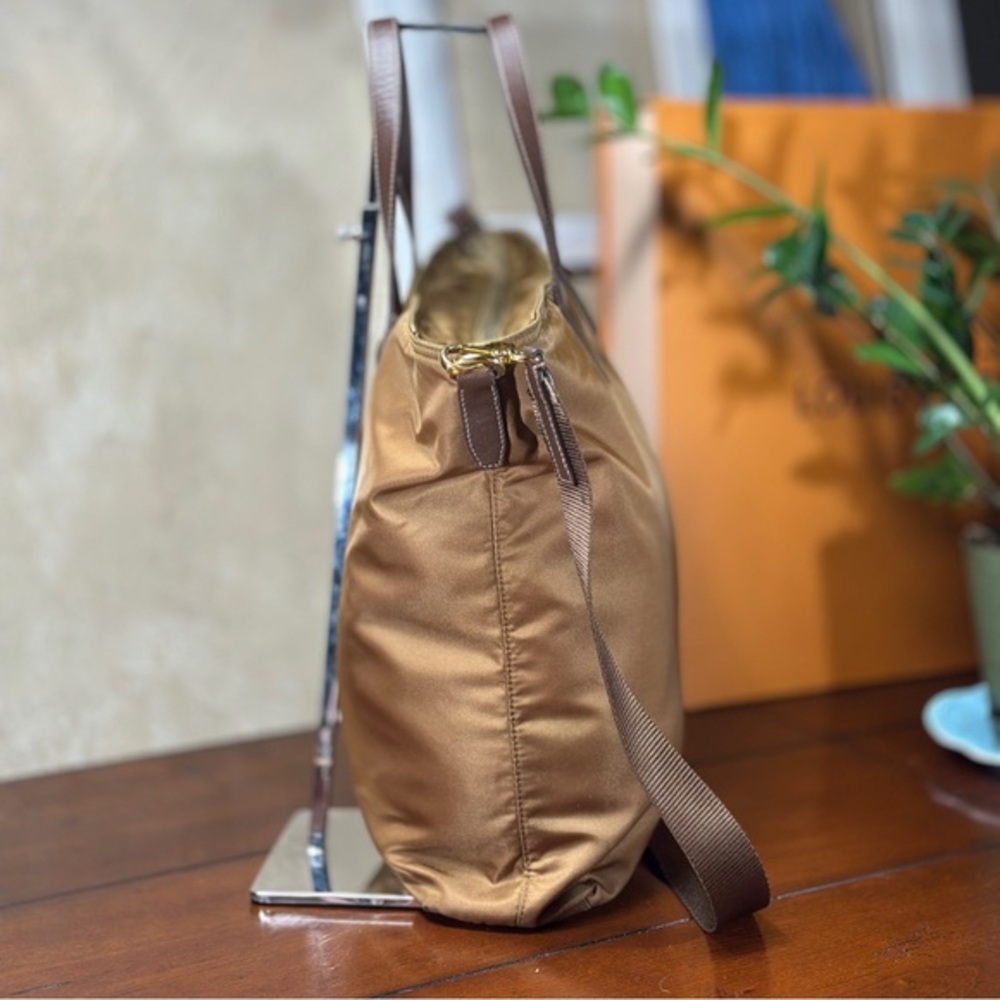 AUTHENTIC Tessuto Nylon Saffiano Shopping Tote. Tan. - Picture 10 of 15